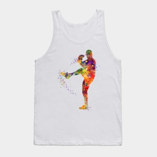 Baseball Pitcher Boy Colorful Watercolor Silhouette Tank Top